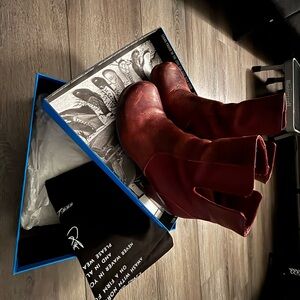 John Fluevog Hopeful Rosy - Limited Edition Red Ankle Boots